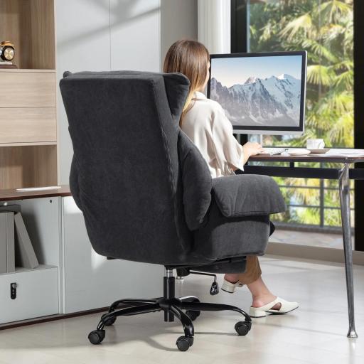 Silla de Escritorio con Reposapiés Respaldo Reclinable y Alto Asiento y Reposabrazos Anchos Acolchado Grueso Gris Oscuro [7]