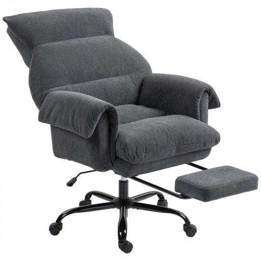 Silla de Escritorio con Reposapiés Respaldo Reclinable y Alto Asiento y Reposabrazos Anchos Acolchado Grueso Gris Oscuro [8]