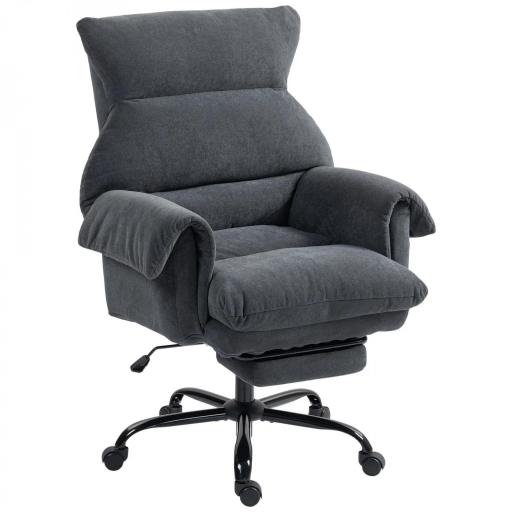 Silla de Escritorio con Reposapiés Respaldo Reclinable y Alto Asiento y Reposabrazos Anchos Acolchado Grueso Gris Oscuro [9]