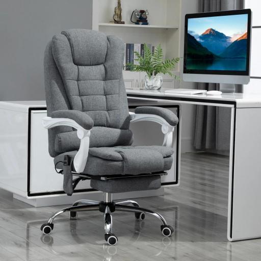 Silla de Oficina con 6 Puntos de Masaje Función de Calentamiento Reposapiés y Control Remoto 65x70x111-119 cm Gris