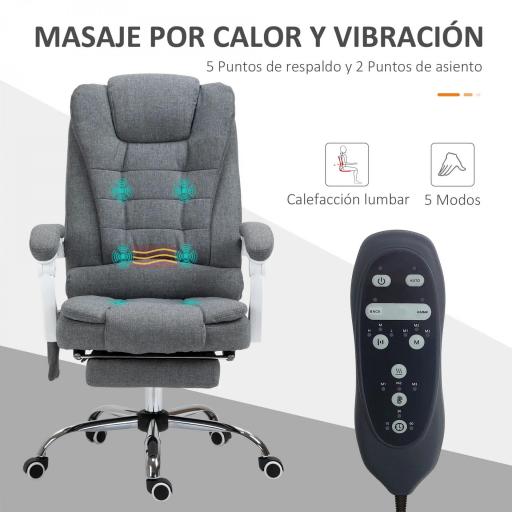 Silla de Oficina con 6 Puntos de Masaje Función de Calentamiento Reposapiés y Control Remoto 65x70x111-119 cm Gris [3]