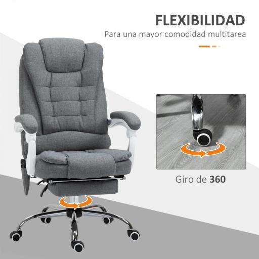 Silla de Oficina con 6 Puntos de Masaje Función de Calentamiento Reposapiés y Control Remoto 65x70x111-119 cm Gris [2]