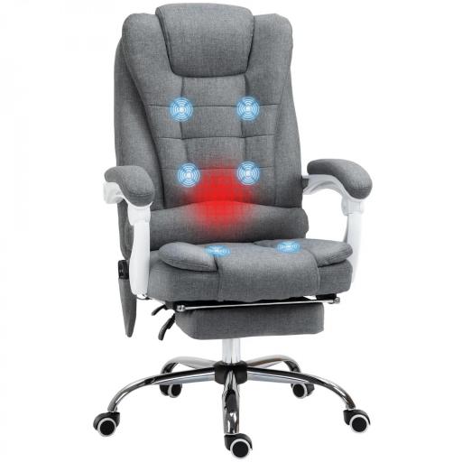 Silla de Oficina con 6 Puntos de Masaje Función de Calentamiento Reposapiés y Control Remoto 65x70x111-119 cm Gris [8]