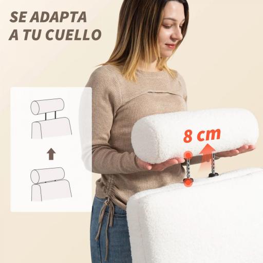 Silla de Escritorio con Reposapiés Tapizada en Borreguito con Respaldo Reclinable Reposacabezas Ajustable Crema [6]