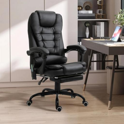 Silla de Oficina con 7 Puntos de Masaje con Reposapiés Retráctil Altura Ajustable Control Remoto y Tejido de PU Negro