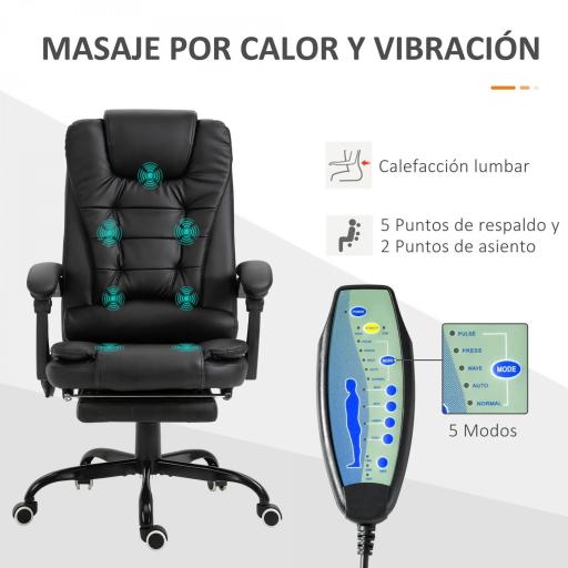 Silla de Oficina con 7 Puntos de Masaje con Reposapiés Retráctil Altura Ajustable Control Remoto y Tejido de PU Negro [2]