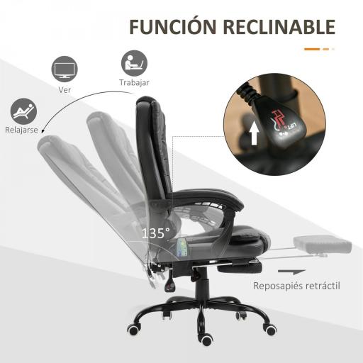 Silla de Oficina con 7 Puntos de Masaje con Reposapiés Retráctil Altura Ajustable Control Remoto y Tejido de PU Negro [3]