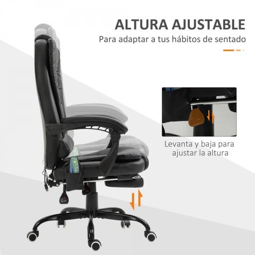 Silla de Oficina con 7 Puntos de Masaje con Reposapiés Retráctil Altura Ajustable Control Remoto y Tejido de PU Negro [4]