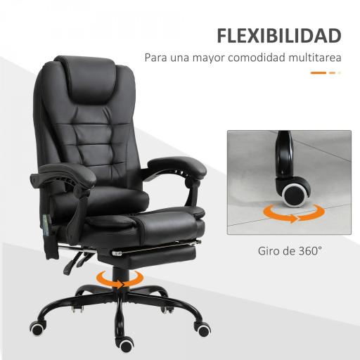 Silla de Oficina con 7 Puntos de Masaje con Reposapiés Retráctil Altura Ajustable Control Remoto y Tejido de PU Negro [5]