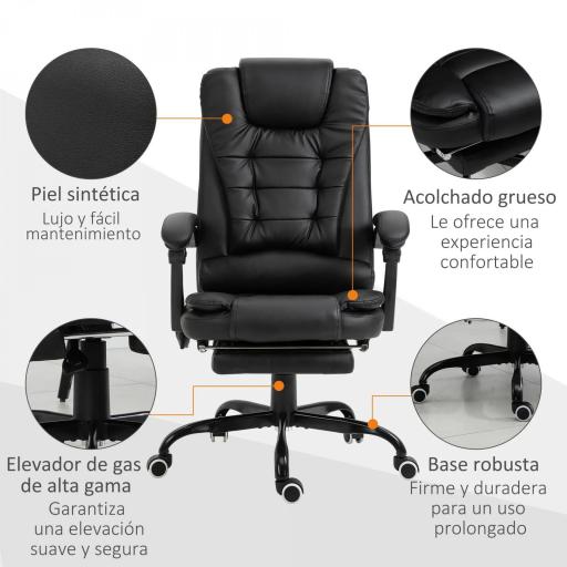 Silla de Oficina con 7 Puntos de Masaje con Reposapiés Retráctil Altura Ajustable Control Remoto y Tejido de PU Negro [6]