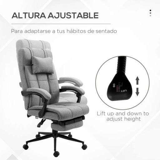 Silla de Escritorio Reclinable con Altura Ajustable Reposapiés Reposacabezas y Reposabrazos 66x76x112-120 cm Gris [2]