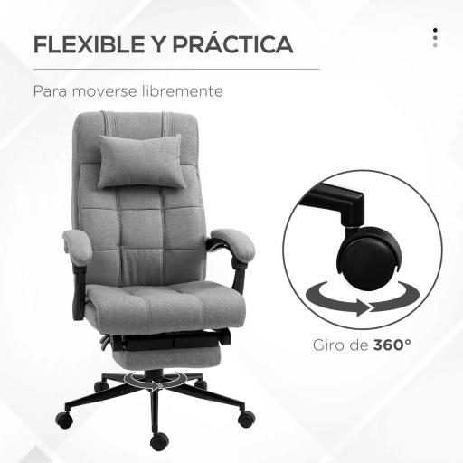 Silla de Escritorio Reclinable con Altura Ajustable Reposapiés Reposacabezas y Reposabrazos 66x76x112-120 cm Gris [4]
