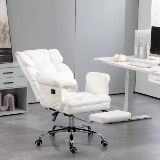 Silla de Oficina con 6 Puntos de Masaje Reposapiés Retráctil Altura Ajustable Control Remoto y Soporte Lumbar Blanco