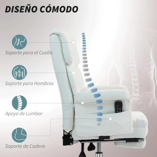 Silla de Oficina con 6 Puntos de Masaje Reposapiés Retráctil Altura Ajustable Control Remoto y Soporte Lumbar Blanco [3]