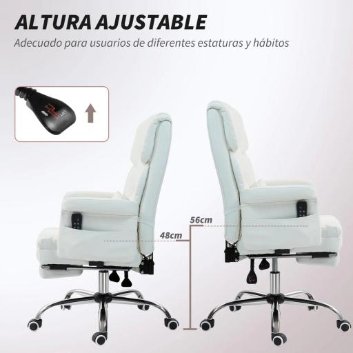 Silla de Oficina con 6 Puntos de Masaje Reposapiés Retráctil Altura Ajustable Control Remoto y Soporte Lumbar Blanco [4]
