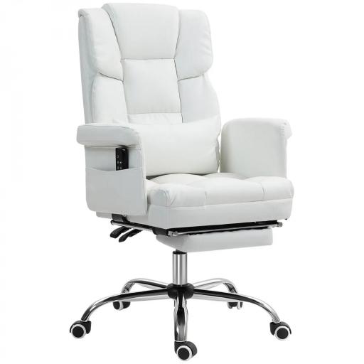 Silla de Oficina con 6 Puntos de Masaje Reposapiés Retráctil Altura Ajustable Control Remoto y Soporte Lumbar Blanco [8]