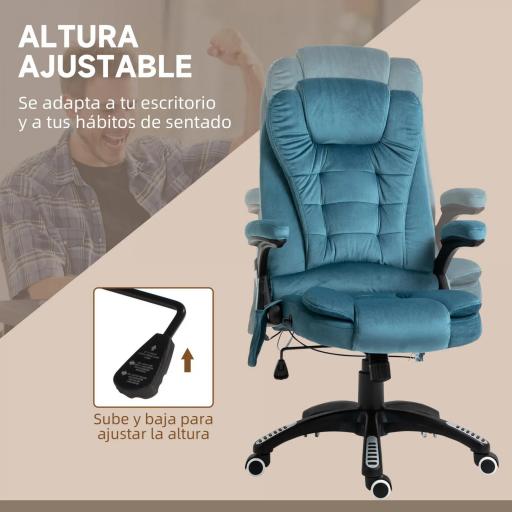 Silla Oficina con Masaje de 6 Puntos con Función Basculante con Calefacción Altura Ajustable 68x72x110-120 cm Azul [6]