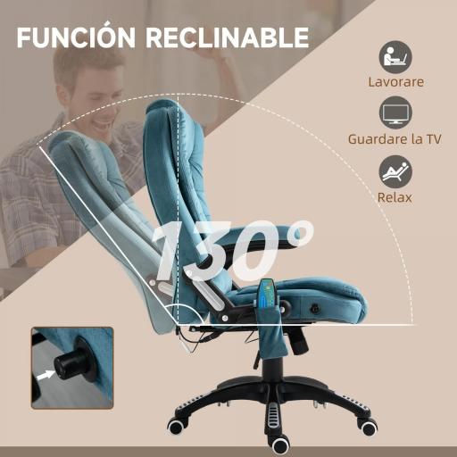 Silla Oficina con Masaje de 6 Puntos con Función Basculante con Calefacción Altura Ajustable 68x72x110-120 cm Azul [4]