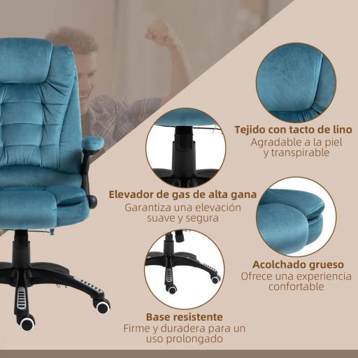 Silla Oficina con Masaje de 6 Puntos con Función Basculante con Calefacción Altura Ajustable 68x72x110-120 cm Azul [5]