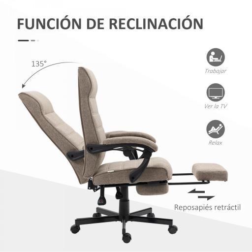Silla de Oficina Reclinable con Altura Ajustable Reposabrazos y Reposapiés Retráctil 68x67x106-114 cm Marrón [2]