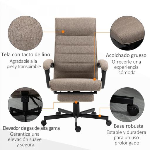 Silla de Oficina Reclinable con Altura Ajustable Reposabrazos y Reposapiés Retráctil 68x67x106-114 cm Marrón [6]