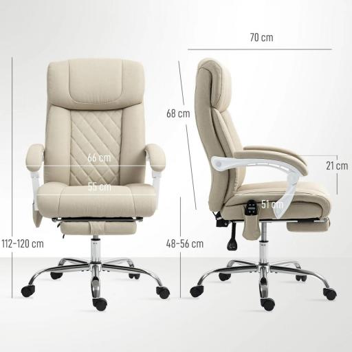 Silla de Oficina de Masaje con Calor con Respaldo Alto Reclinable Lumbar Reposapiés y Ruedas 66x70x112-120 cm Beige [1]