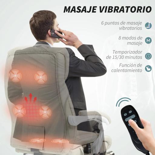 Silla de Oficina de Masaje con Calor con Respaldo Alto Reclinable Lumbar Reposapiés y Ruedas 66x70x112-120 cm Beige [2]