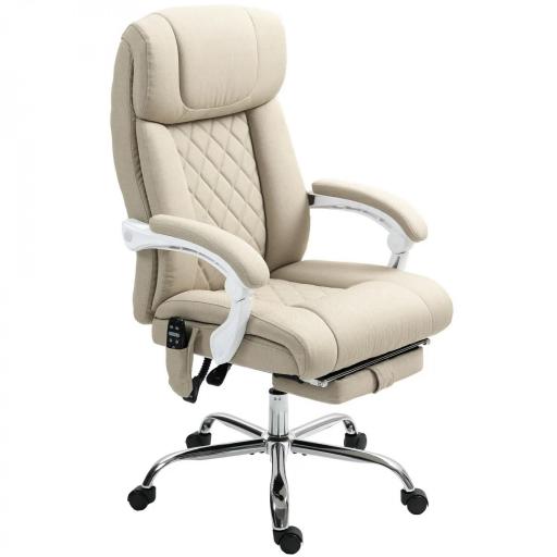 Silla de Oficina de Masaje con Calor con Respaldo Alto Reclinable Lumbar Reposapiés y Ruedas 66x70x112-120 cm Beige [9]