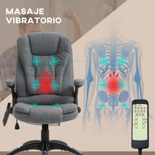 Silla de Masaje con 6 Puntos de Masaje con Función de Calefacción Altura Ajustable y Ruedas 68x72x110-120 cm Gris [2]