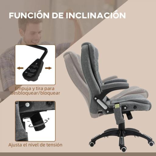 Silla de Masaje con 6 Puntos de Masaje con Función de Calefacción Altura Ajustable y Ruedas 68x72x110-120 cm Gris [3]
