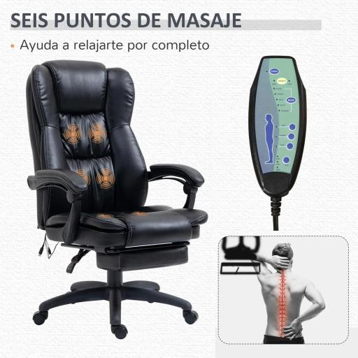 Silla de Masaje Reclinable con Altura Ajustable Reposapiés Retráctil y Control Remoto 68,5x68,5x113-121 cm Negro [2]