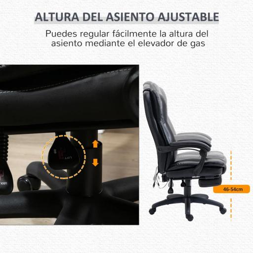 Silla de Masaje Reclinable con Altura Ajustable Reposapiés Retráctil y Control Remoto 68,5x68,5x113-121 cm Negro [3]