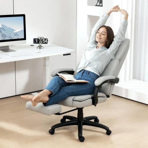 Silla de Oficina con 6 Puntos de Masaje Vibratorio con Altura Ajustable Respaldo Reclinable y Reposapiés Retráctil Gris