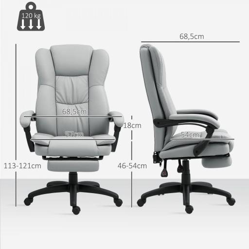 Silla de Oficina con 6 Puntos de Masaje Vibratorio con Altura Ajustable Respaldo Reclinable y Reposapiés Retráctil Gris [1]