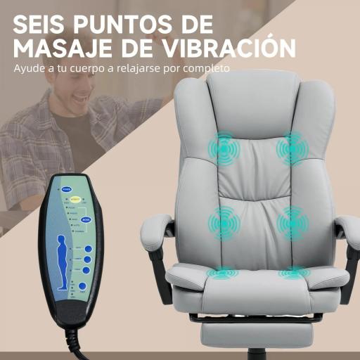 Silla de Oficina con 6 Puntos de Masaje Vibratorio con Altura Ajustable Respaldo Reclinable y Reposapiés Retráctil Gris [4]