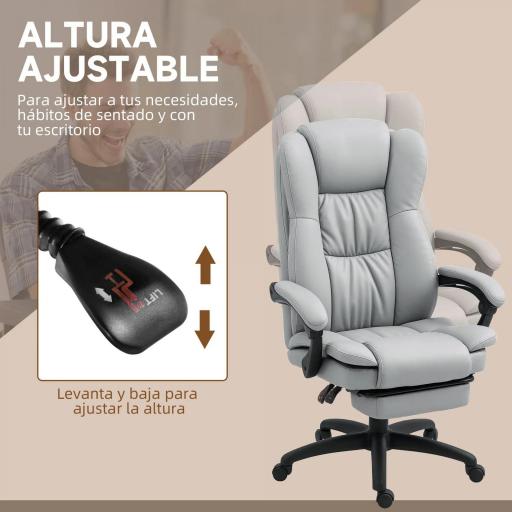 Silla de Oficina con 6 Puntos de Masaje Vibratorio con Altura Ajustable Respaldo Reclinable y Reposapiés Retráctil Gris [3]