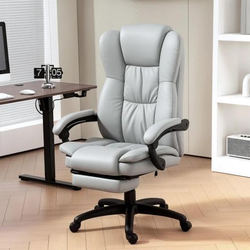 Silla de Oficina con 6 Puntos de Masaje Vibratorio con Altura Ajustable Respaldo Reclinable y Reposapiés Retráctil Gris [7]