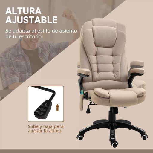 Silla Oficina con Masaje de 6 Puntos con Función Basculante con Calefacción Altura Ajustable 67x74x107-116 cm cm Caqui [3]