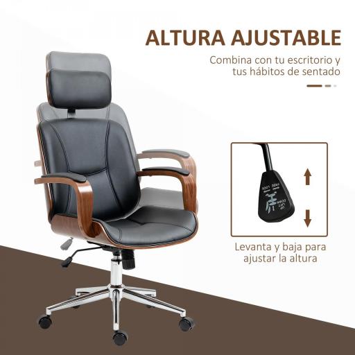 Silla de Oficina de Cuero PU Basculante con Reposacabezas Extraíble Altura Ajustable 63x62x110-120 cm Negro [3]