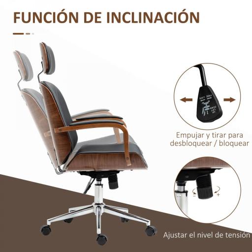 Silla de Oficina de Cuero PU Basculante con Reposacabezas Extraíble Altura Ajustable 63x62x110-120 cm Negro [4]