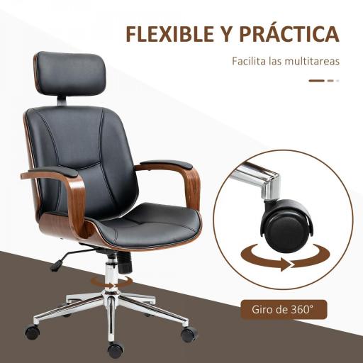 Silla de Oficina de Cuero PU Basculante con Reposacabezas Extraíble Altura Ajustable 63x62x110-120 cm Negro [2]