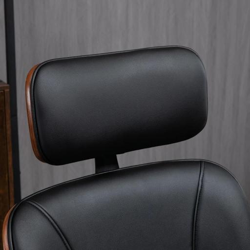 Silla de Oficina de Cuero PU Basculante con Reposacabezas Extraíble Altura Ajustable 63x62x110-120 cm Negro [6]