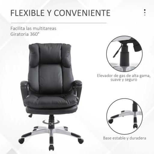 Silla Ejecutiva de Escritorio Silla de Despacho con Ruedas y Reposabrazos Altura Ajustable 66x71x110-120,5 cm Negro [3]