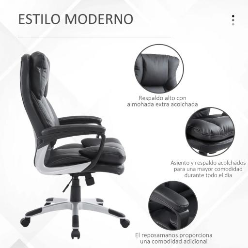 Silla Ejecutiva de Escritorio Silla de Despacho con Ruedas y Reposabrazos Altura Ajustable 66x71x110-120,5 cm Negro [4]