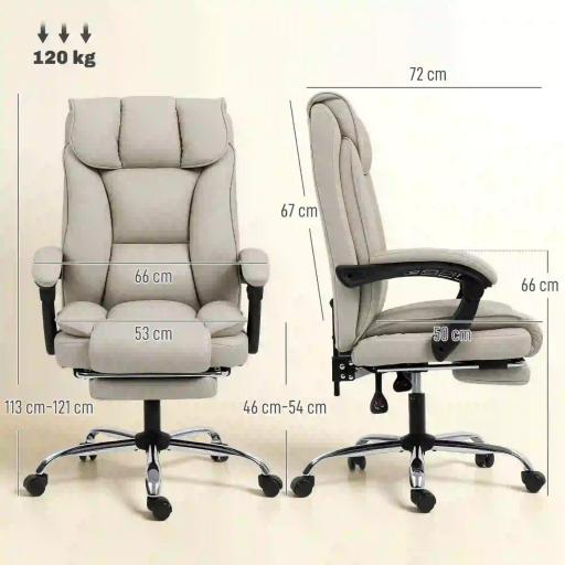 Silla de Escritorio con Reposapiés Respaldo Reclinable Acolchado Grueso Tapizada en Cuero Sintético Caqui [1]