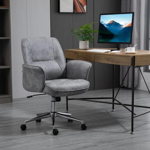 Silla de Oficina Basculante Silla de Escritorio Giratoria Tapizado en Microfibra Altura Ajustable 67x69x92-102 cm Gris