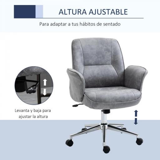 Silla de Oficina Basculante Silla de Escritorio Giratoria Tapizado en Microfibra Altura Ajustable 67x69x92-102 cm Gris [2]