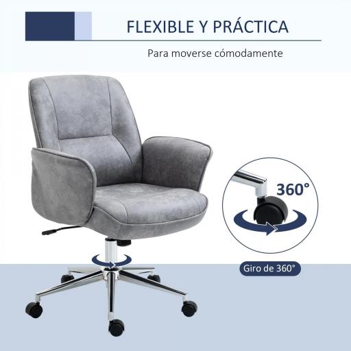 Silla de Oficina Basculante Silla de Escritorio Giratoria Tapizado en Microfibra Altura Ajustable 67x69x92-102 cm Gris [4]