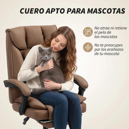 Silla de Escritorio con Reposapiés Respaldo Reclinable Acolchado Grueso Tapizada en Cuero Sintético Marrón [3]