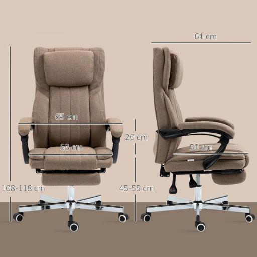 Silla de Oficina Reclinable y Giratoria con 6 Puntos de Masaje Vibratorio con Mando de Control 65x61x108-118 cm Marrón [5]